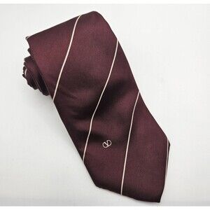 VTG La Cravat by Valentino Silk Maroon Gold Stripe Abstract Tie 57.5x3 3/8"